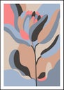 Protea flowers, leaves motif on collage background in modern style
