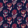 Protea hand drawn seamless vector pattern.