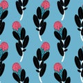 Protea or sugarbush flower seamless pattern exotic vintage minimalism aesthetic, retro background. Royalty Free Stock Photo