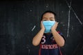 Protect children from the corona virus by using a surgical mask.