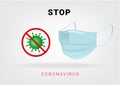 Protect Corona Virus Molecule or Covid-19 With Stop Sign and Surgical Mask on isolated white background vector Illustration.