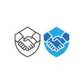 Protect deal, handshake shield. Vector icon template Royalty Free Stock Photo