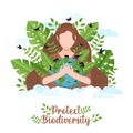 Protect biodiversity concept woman hugging planet