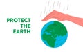 Protect the Earth image. Vector illustration of blue and green earth planet globe with humans hand covering it from danger.