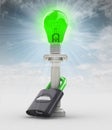 Protect green energy lightbulb concept in sky Royalty Free Stock Photo