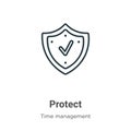 Protect outline vector icon. Thin line black protect icon, flat vector simple element illustration from editable time management Royalty Free Stock Photo
