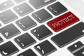 PROTECT Red button keyboard on laptop computer for Business an Royalty Free Stock Photo