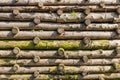 Protect retaining structure in form of wooden logs crib wall Royalty Free Stock Photo