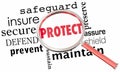 Protect Secure Safeguard Word Collage Magnifying Glass 3d Illustration