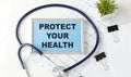 Protect your health concept. Physician shows Royalty Free Stock Photo