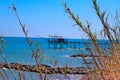 Ancient fishing machine called ` trabucco `. Typical of the Italian Adriatic sea. Used in Abruzzo, Molise and Gargano coast. Royalty Free Stock Photo