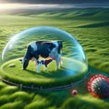 Protected Cattle in Blue Light Dome: Symbolizing Disease Immunity, Vaccination, and Resilience