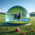 Protected Cattle in Blue Light Dome: Symbolizing Disease Immunity, Vaccination, and Resilience Royalty Free Stock Photo