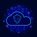 Protected cloud data storage technology design. Cyber security business concept with shield on abstract polygonal background. Royalty Free Stock Photo