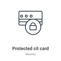 Protected credit card outline vector icon. Thin line black protected credit card icon, flat vector simple element illustration Royalty Free Stock Photo