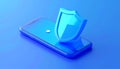 Protected device with shield icon. Smartphone authorization Digital security on blue Royalty Free Stock Photo