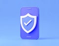 Protected device with shield icon. Smartphone authorization Digital security on blue Royalty Free Stock Photo