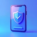 Protected device with shield icon. Smartphone authorization Digital security on blue Royalty Free Stock Photo