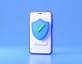 Protected device with shield icon. Smartphone authorization Digital security on blue Royalty Free Stock Photo