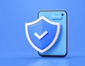 Protected device with shield icon. Smartphone authorization Digital security on blue Royalty Free Stock Photo