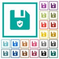 Protected file flat color icons with quadrant frames