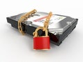 Protected hdd. Chain and lock on hard disk drive Royalty Free Stock Photo