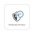 Protected 24-hour Icon. Flat Design