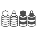 Protected and locked database arrays line and solid icon, neural dataset concept. Vector graphics. Secure data storage