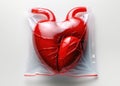 Protected Love concept. Anatomical Heart in Vacuum Seal