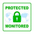 Protected and monitored sign on blue globes Royalty Free Stock Photo