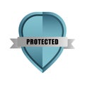 Protected text label. Blue shield icon. Security ribbon banner. Guard symbol Vector. Royalty Free Stock Photo