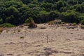 A protected turtle nest on the beach on the Turtle Island, Zakynthos Island, Greece.