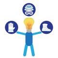 Silhouette of a person with light bulb instead of head and holding icons of safety work equipment