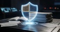 Protecting Data with Digital Shield on Documents for Cybersecurity and Privacy Royalty Free Stock Photo