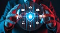 Protecting data with secure shield and lock icon, modern cybersecurity concept, digital world Royalty Free Stock Photo