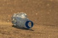 Protecting environment and caring for planet Earth. Plastic bottle on the beach. Ocean pollution concept. Copy space