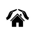 Protecting hands over house icon home security and protection concept property insurance - vector