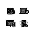 Protecting right to online privacy black glyph icons set on white space