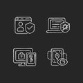 Protecting right to online privacy chalk white icons set on dark background
