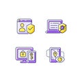 Protecting right to online privacy purple RGB color icons set