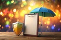 Protecting Your Data A 3D Render of a Secure Clipboard with Shield and Umbrella Symbolizing Comprehensive Data