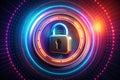 Protecting Your Digital World A Futuristic Cybersecurity Concept Featuring a Secure Padlock on Interlocking Concentric Royalty Free Stock Photo
