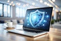 Protecting Your Online Interactions A Secure Virtual Meeting Environment Shown Through a Panoramic Laptop Image with