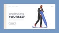 Protecting Yourself Landing Page Template. Man Drawing Circle Around Himself Creating Personal Boundary, Assert Presence