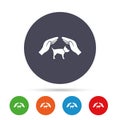 Protection of animals pets sign icon. Hands. Royalty Free Stock Photo