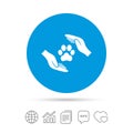 Protection of animals sign icon. Hands. Royalty Free Stock Photo