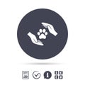 Protection of animals sign icon. Hands. Royalty Free Stock Photo