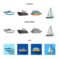 Protection boat, lifeboat, cargo steamer, sports yacht.Ships and water transport set collection icons in cartoon,flat Royalty Free Stock Photo