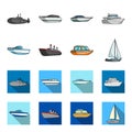 Protection boat, lifeboat, cargo steamer, sports yacht.Ships and water transport set collection icons in cartoon,flat Royalty Free Stock Photo