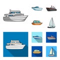 Protection boat, lifeboat, cargo steamer, sports yacht.Ships and water transport set collection icons in cartoon,flat Royalty Free Stock Photo